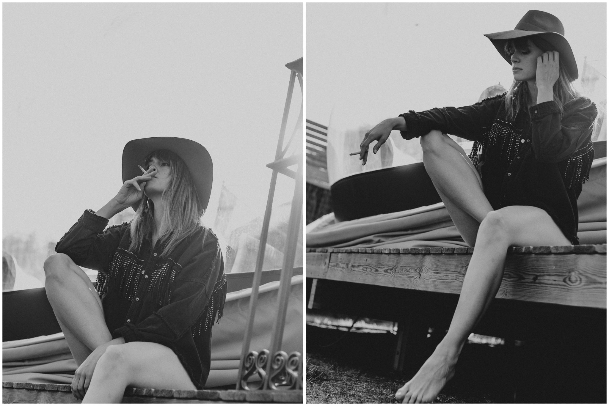 Fotografia en blanco y negro, chica con sombrero